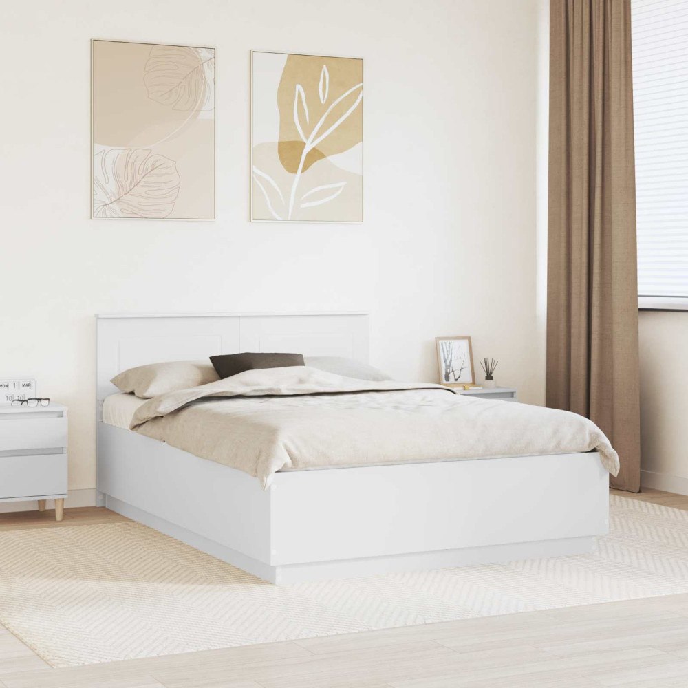 vidaXL Sängram med huvudgavel Vit 160 x 200 cm Konstruerat trä