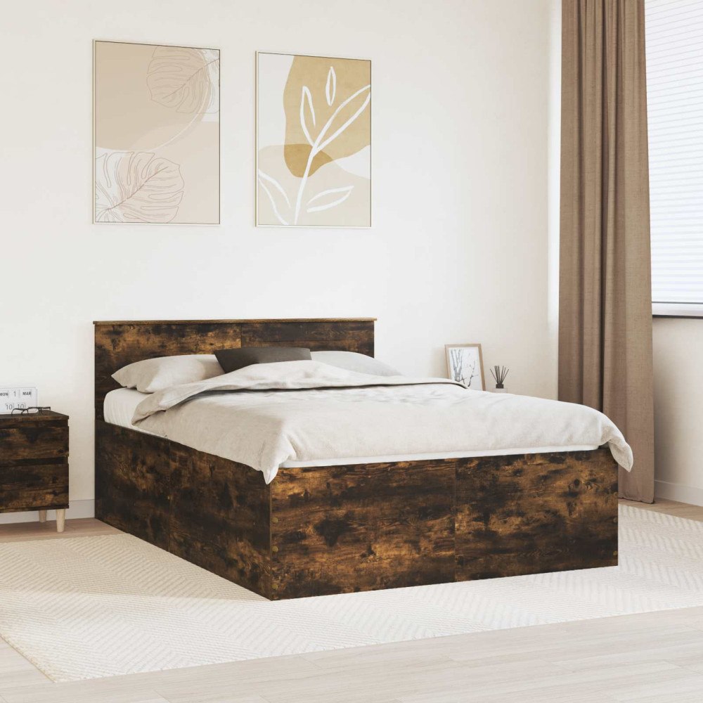 vidaXL Sängram med huvudgavel Rökt ek 150 x 200 cm Konstruerat trä