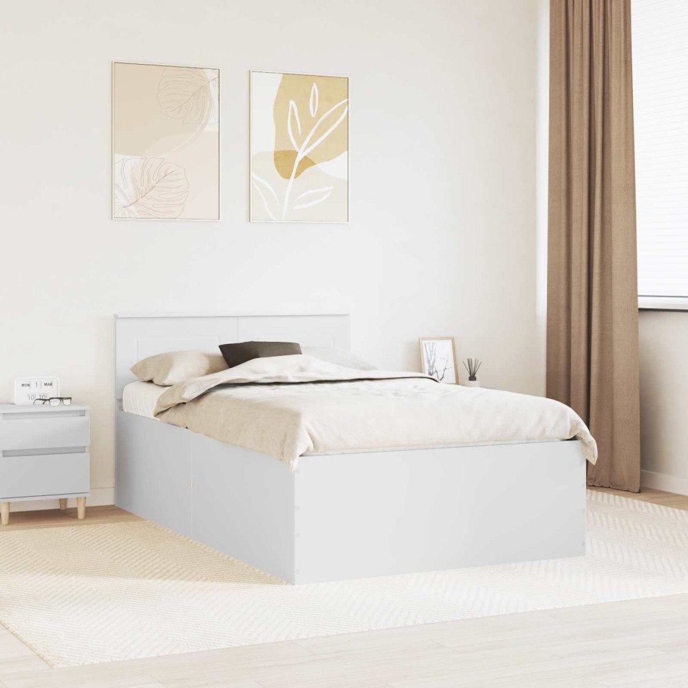 vidaXL Sängram med huvudgavel Vit 135 x 190 cm Konstruerat trä