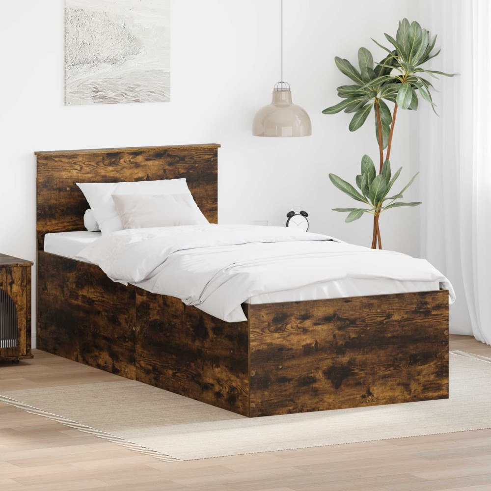 vidaXL Sängram med huvudgavel Rökt ek 90 x 190 cm Konstruerat trä