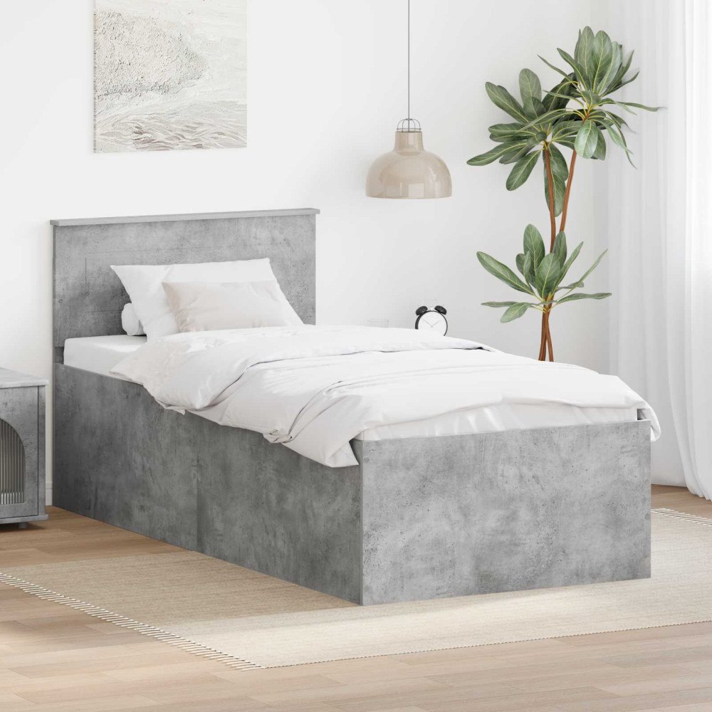 vidaXL Sängram med huvudgavel Betonggrå 75 x 190 cm Konstruerat trä