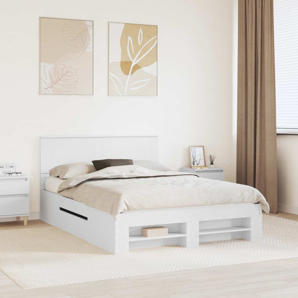 vidaXL Sängram med huvudgavel Vit 150 x 200 cm Konstruerat trä