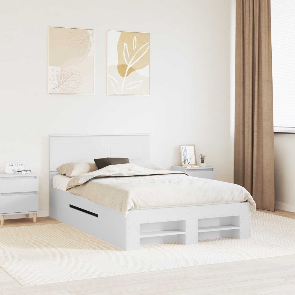 vidaXL Sängram med huvudgavel Vit 137 x 203 cm Konstruerat trä