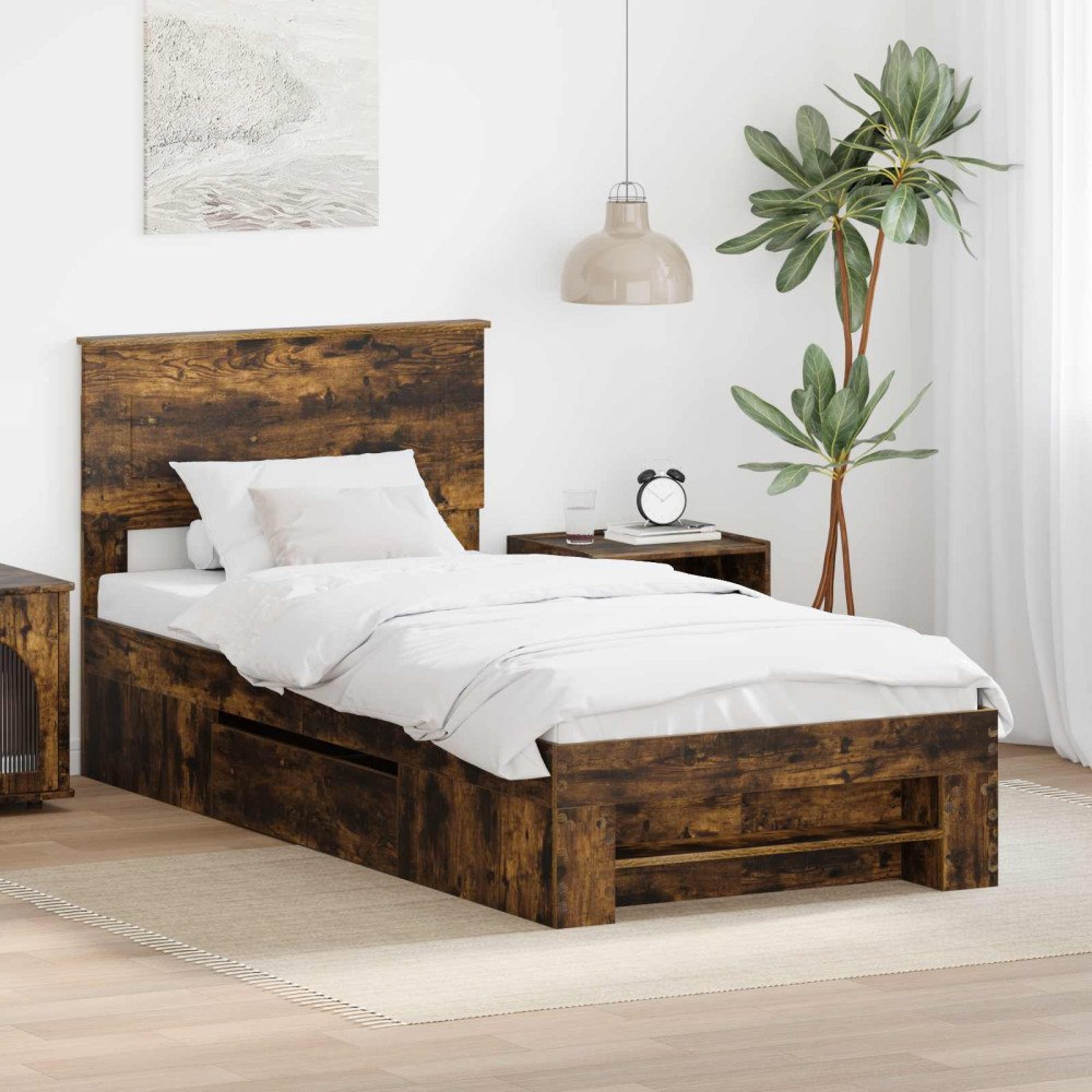 vidaXL Sängram med huvudgavel Rökt ek 80 x 200 cm Konstruerat trä