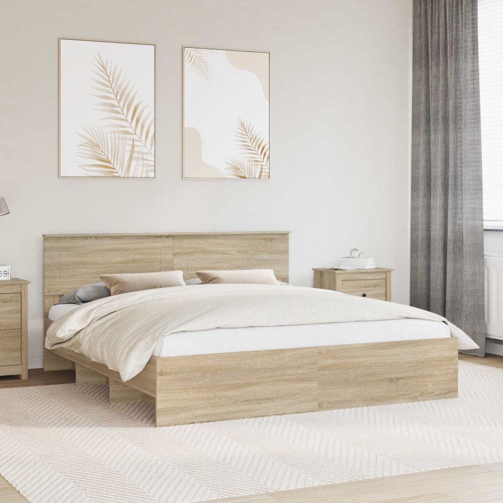 vidaXL Sängram med huvudgavel Sonoma-ek 180 x 200 cm Konstruerat trä