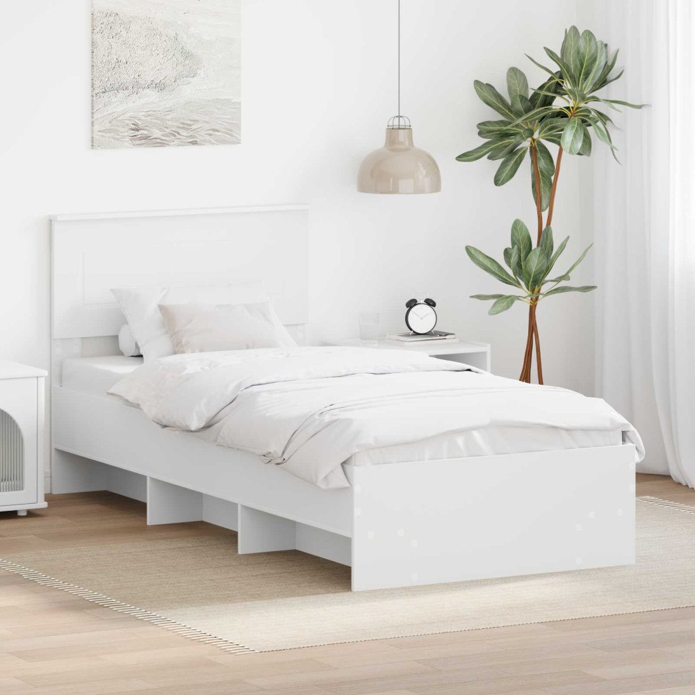 vidaXL Sängram med huvudgavel Vit 90 x 200 cm Konstruerat trä