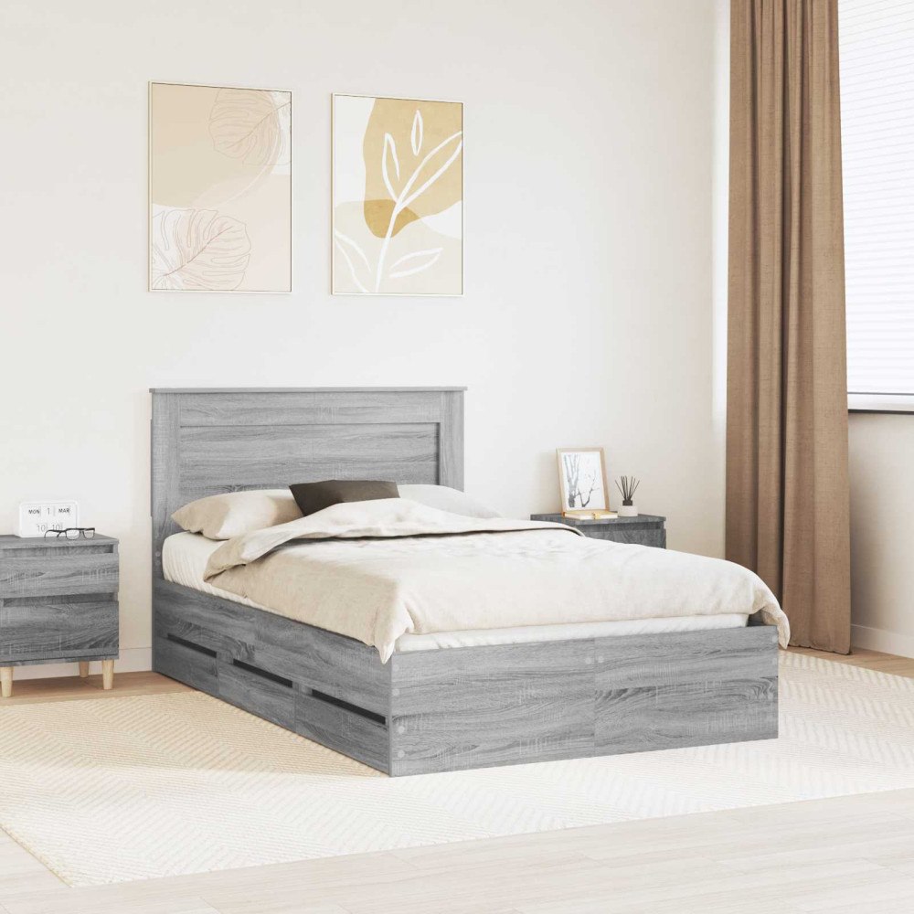 vidaXL Sängram med låda Grå Sonoma 120 x 190 cm Ingenjörsträ