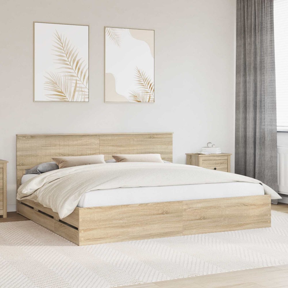 vidaXL Sängram med låda Sonoma-ek 200 x 200 cm Ingenjörsträ