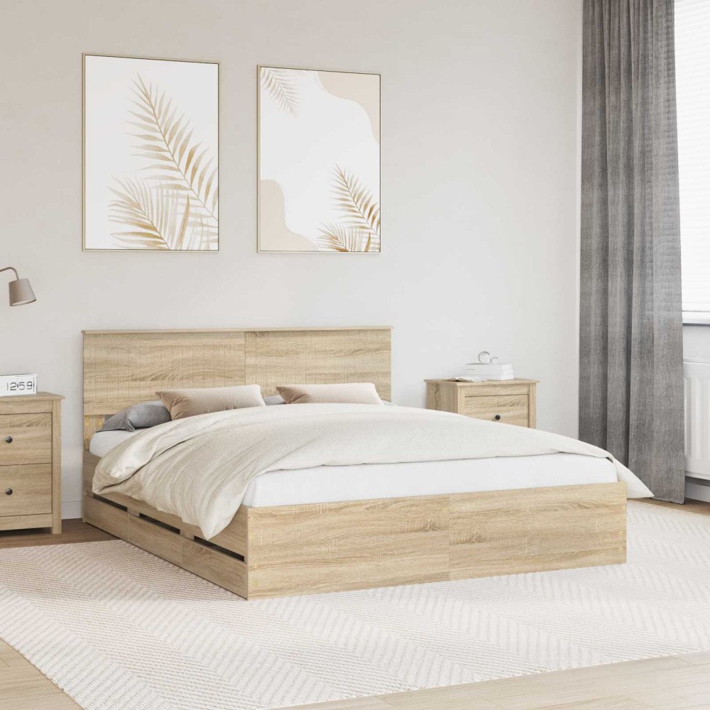 vidaXL Sängram med låda Sonoma-ek 160 x 200 cm Ingenjörsträ