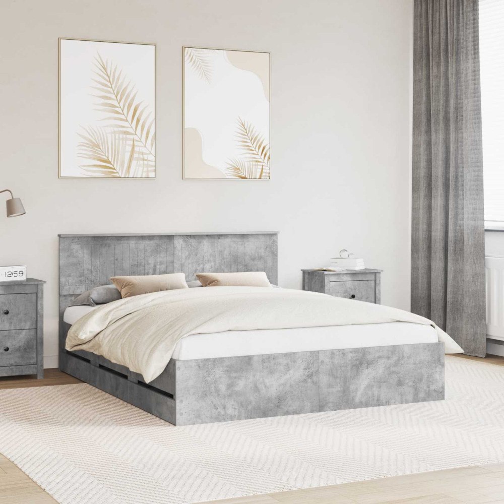 vidaXL Sängram med låda Betonggrå 160 x 200 cm Ingenjörsträ