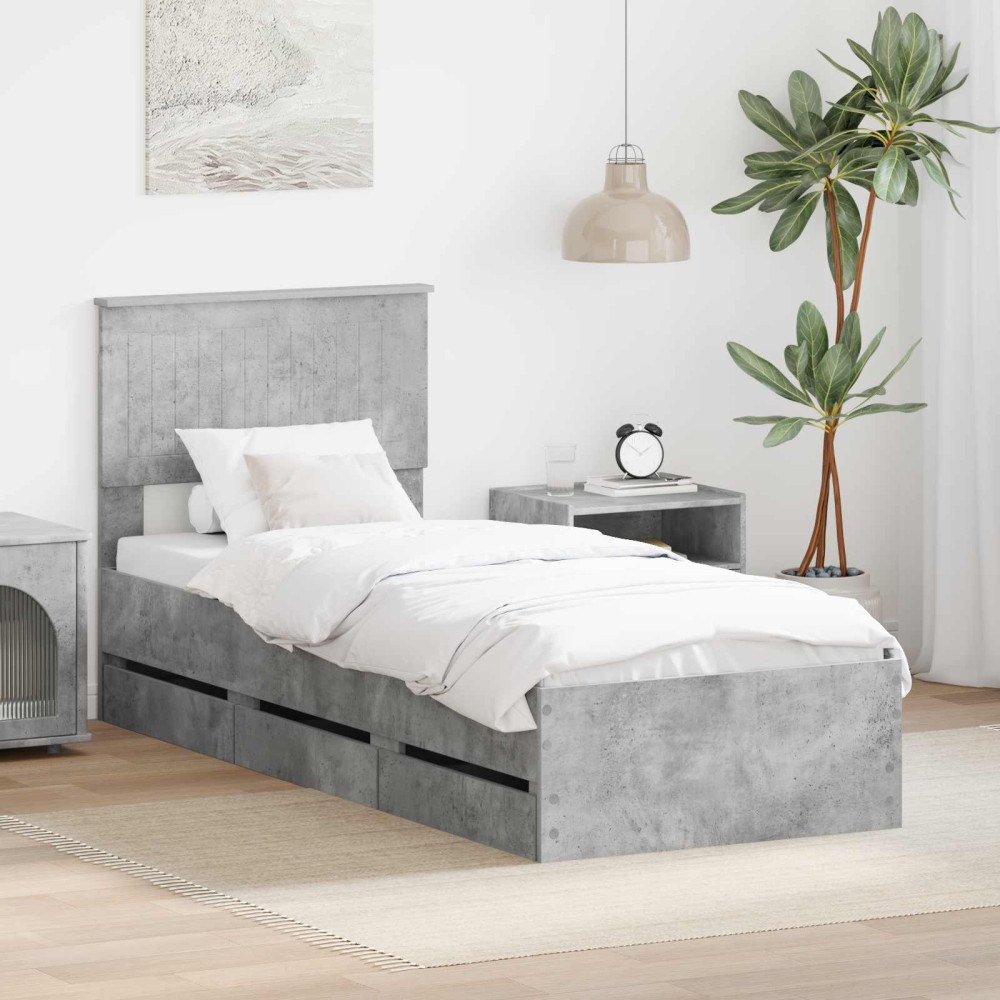vidaXL Sängram med låda med lagring Betonggrå 75 x 190 cm Ingenjörsträ