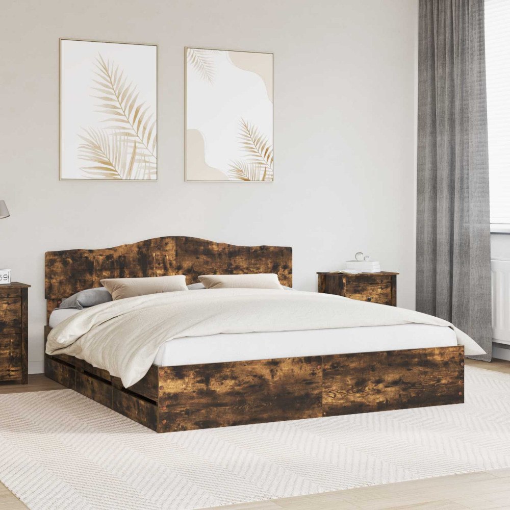 vidaXL Sängram med låda med lagring Rökt ek 180 x 200 cm Ingenjörsträ