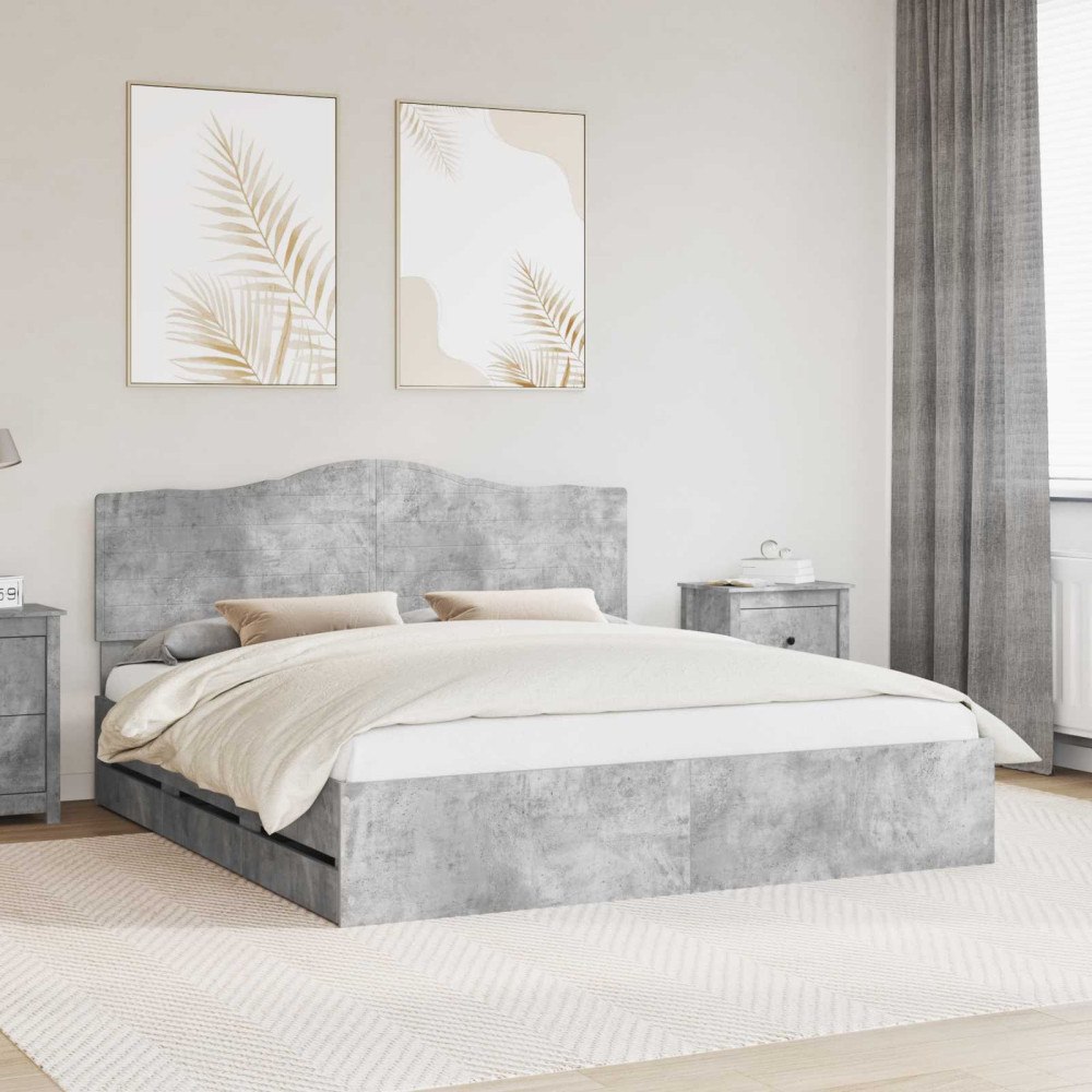 vidaXL Sängram med låda Betonggrå 200 x 200 cm Ingenjörsträ