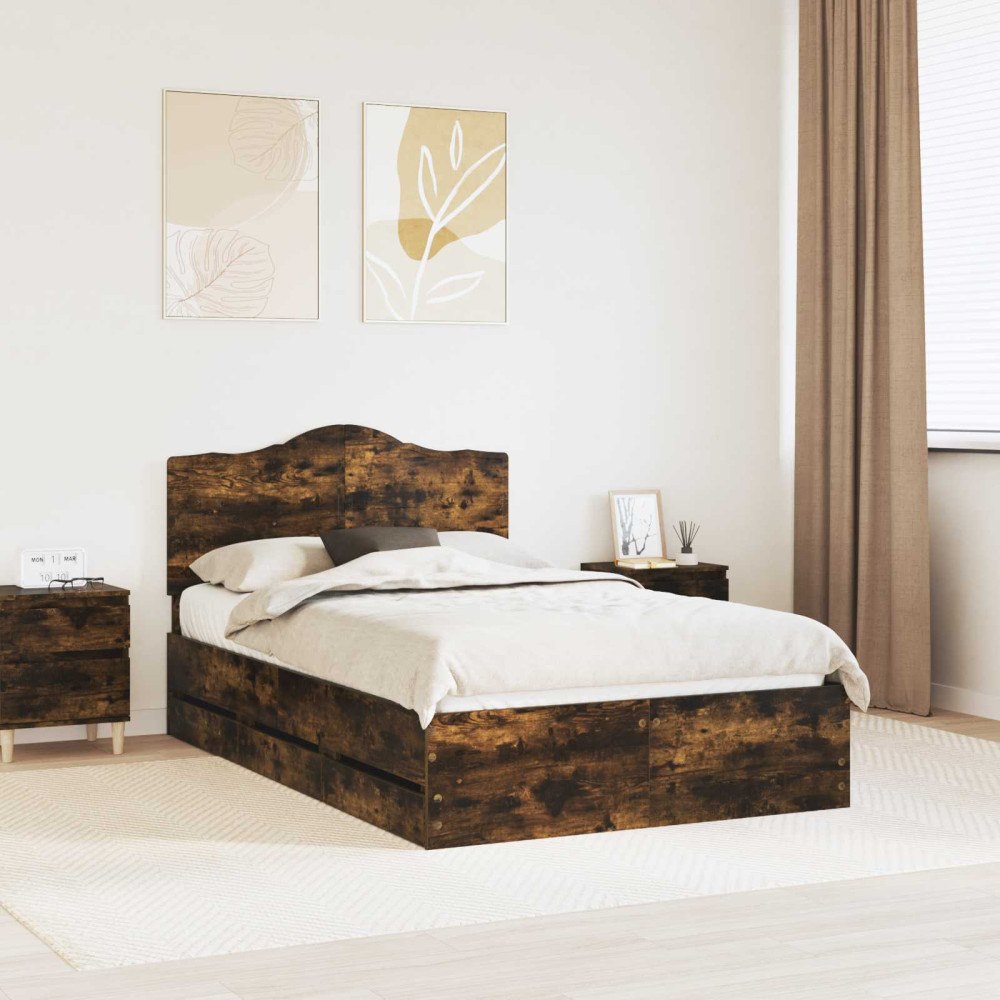 vidaXL Sängram med låda med lagring Rökt ek 120 x 190 cm Ingenjörsträ