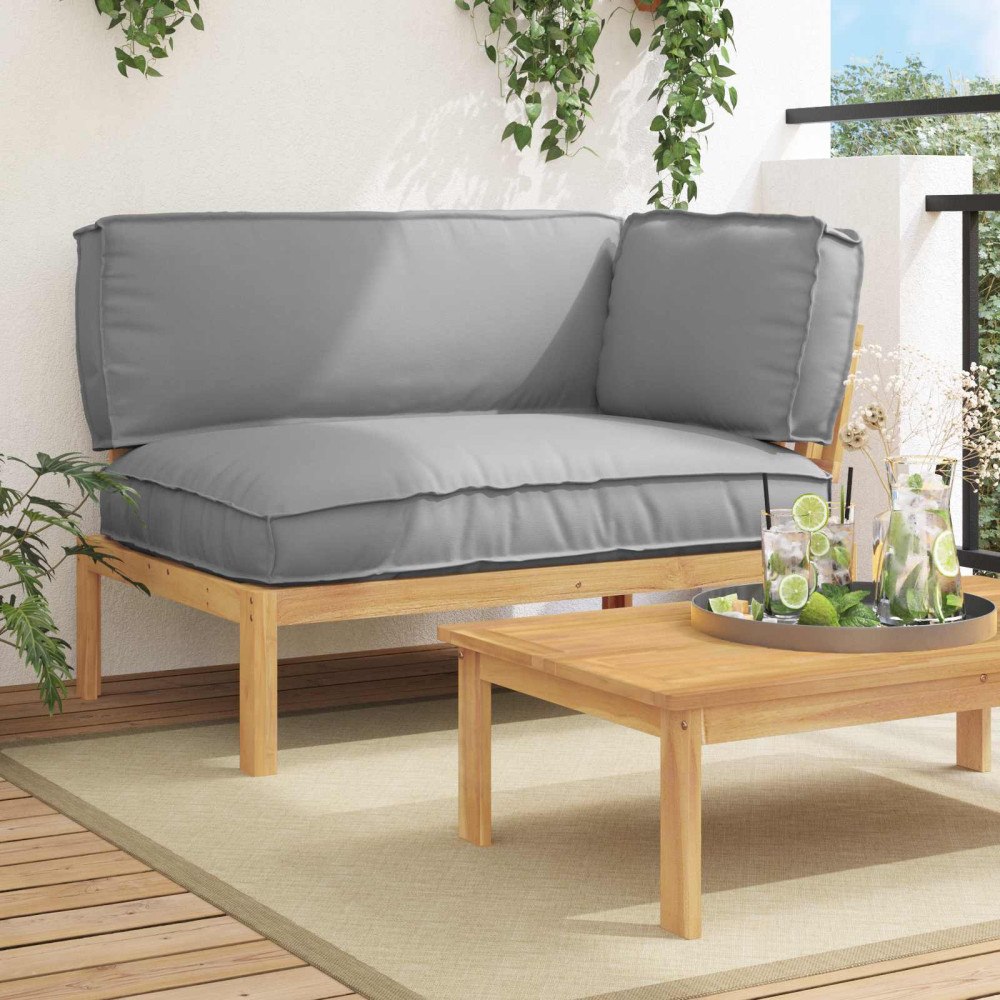 vidaXL Soffset med kudde Grå 133 x 92 x 69 cm Massivt Akaciaträ