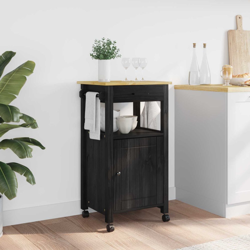 vidaXL Köksvagn Svart 88,5 x 40 x 48 cm Massiv furu