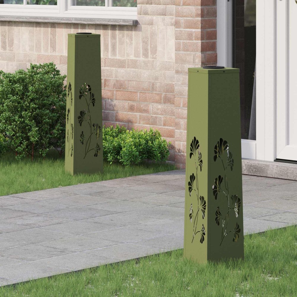 vidaXL Solar LED Stig Ljus 2 pcs Olivgrön Kallvalsat stål