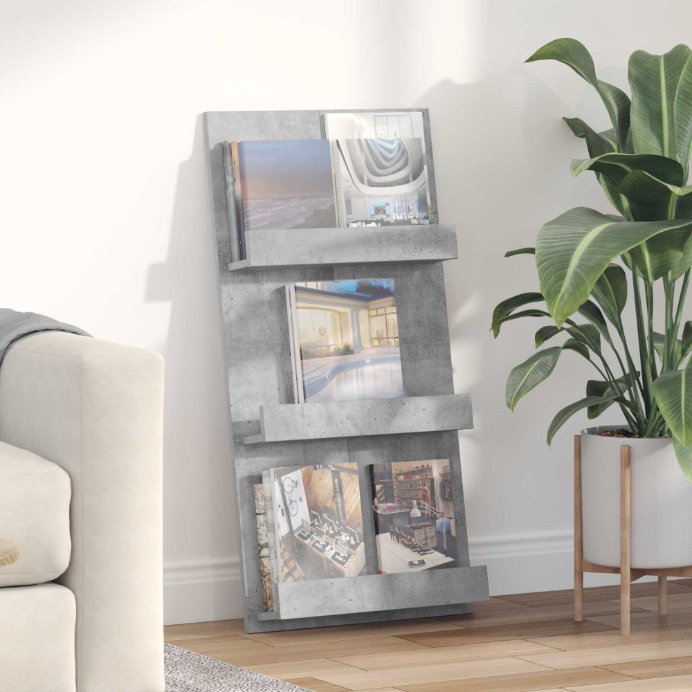 vidaXL Tidningshylla Betonggrå 51 x 11 x 102 cm Konstruerat trä
