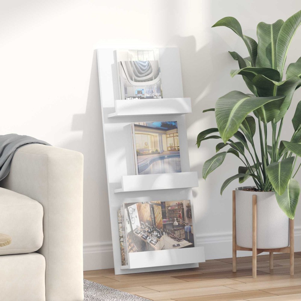 vidaXL Tidningshylla med hylla Vit 51 x 11 x 102 cm Konstruerat trä