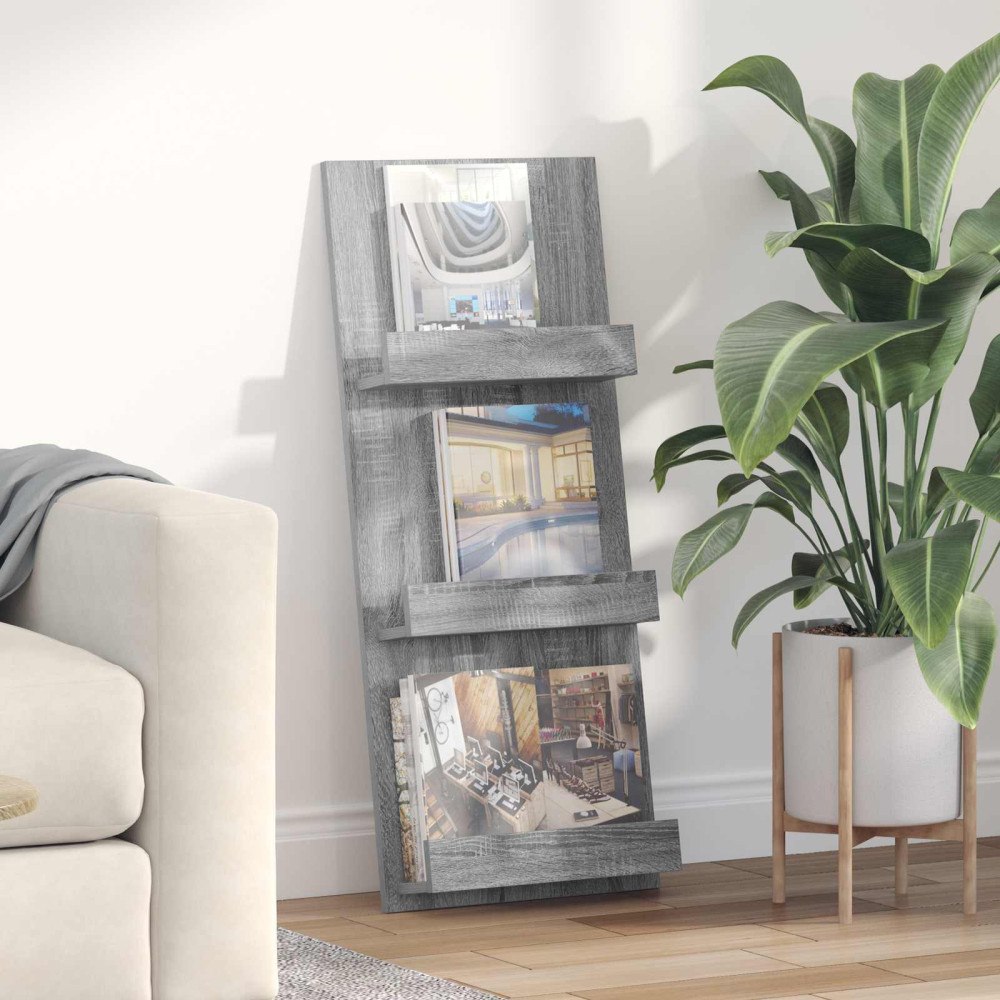 vidaXL Tidningshylla Grå Sonoma 43 x 11 x 102 cm Konstruerat trä