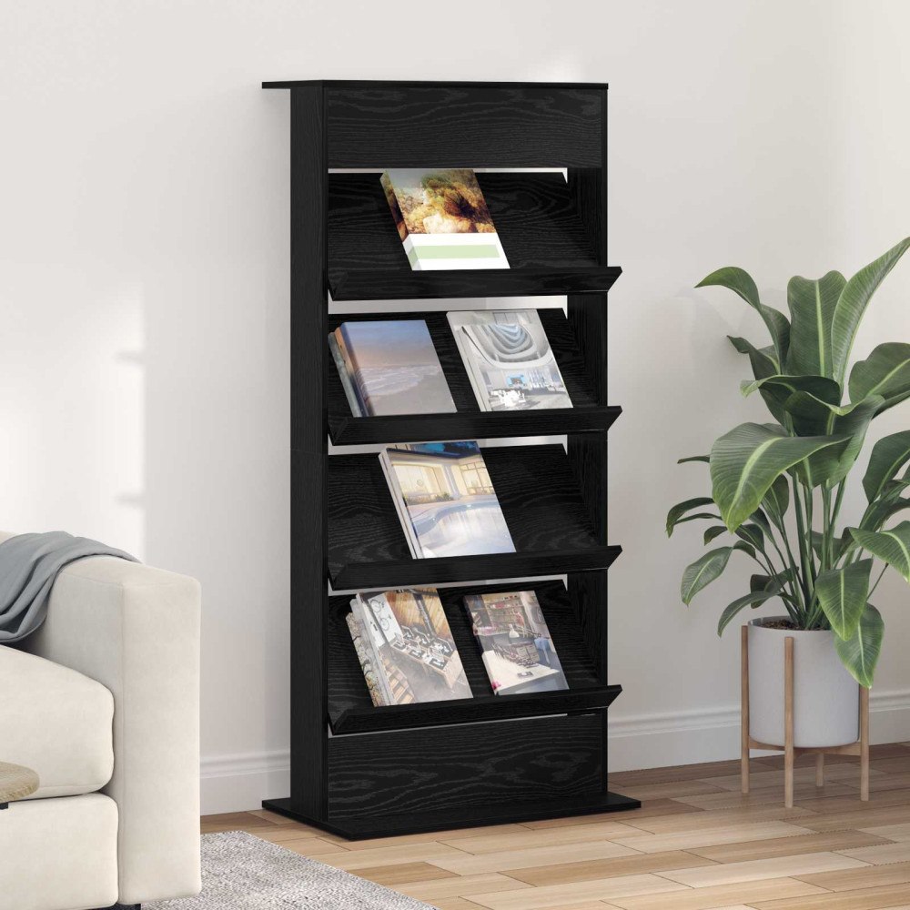 vidaXL Tidningshylla Svart Ek 70 x 41 x 156 cm Konstruerat trä