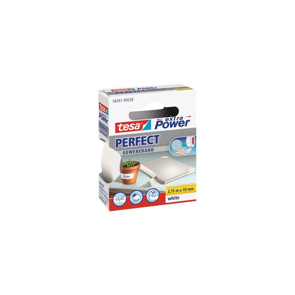 Beiersdorf Tesa extra Power Perfect tygtejp - 19 mm x 2.75 m - vit