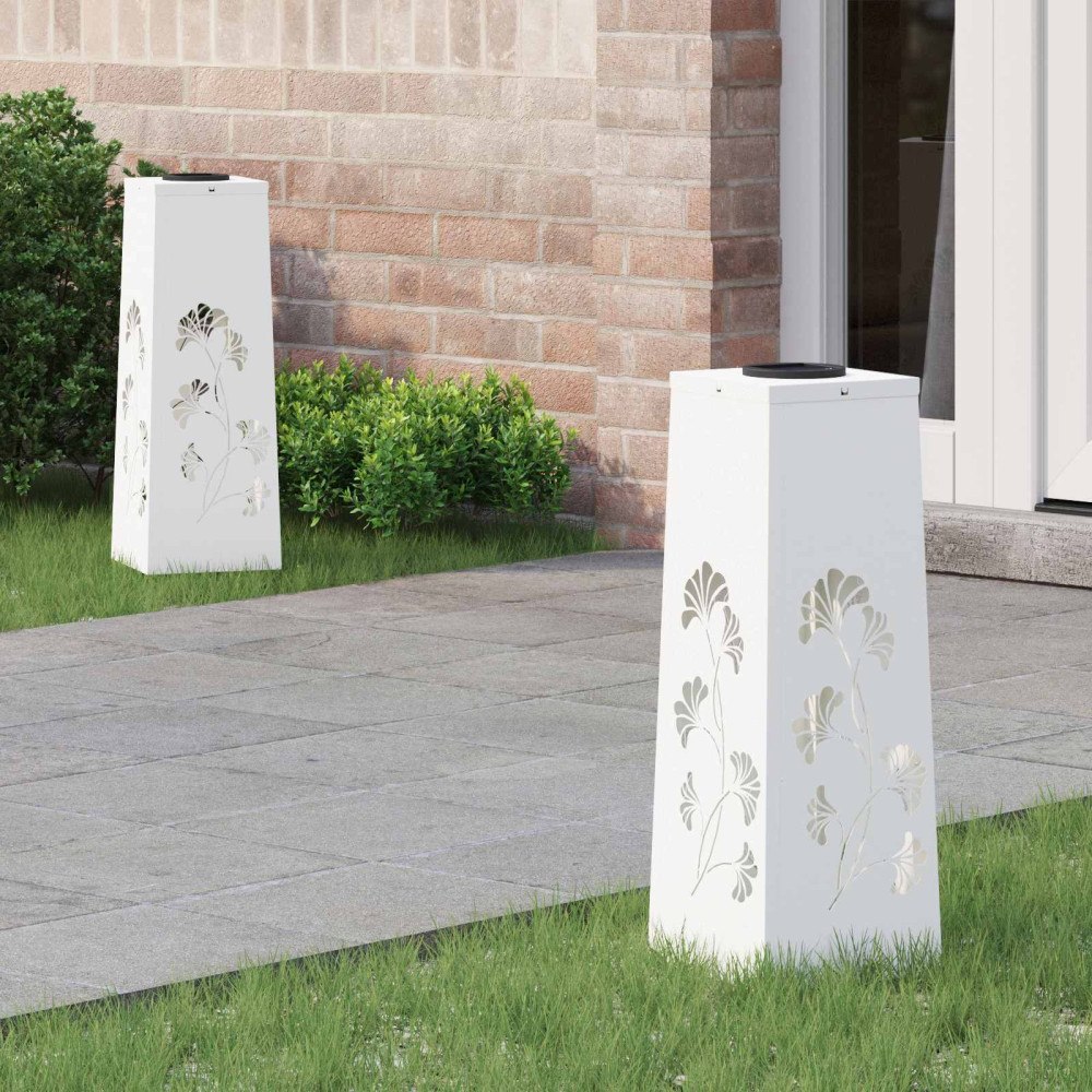 vidaXL Solar LED Stig Ljus 2 pcs Vit Kallvalsat stål