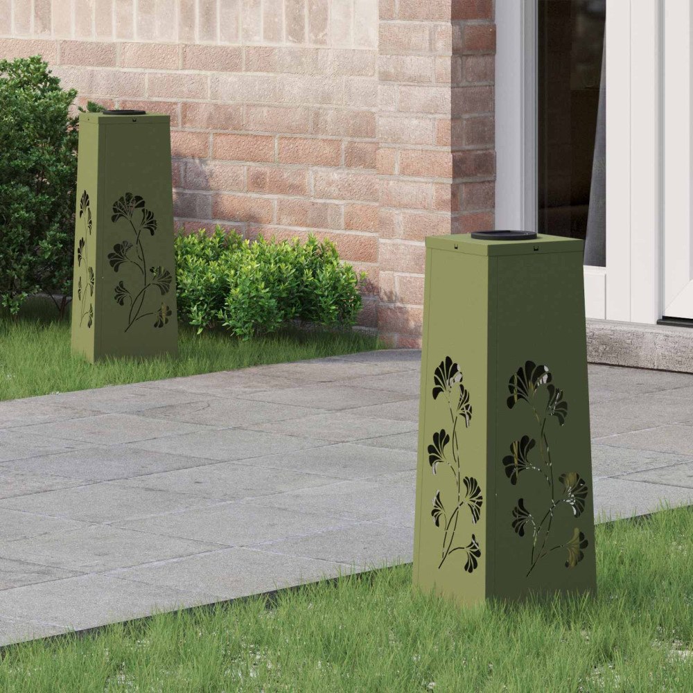 vidaXL Solar LED Stig Ljus 2 pcs Olivgrön Kallvalsat stål