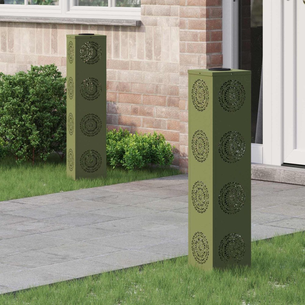 vidaXL Solar LED Stig Ljus 2 pcs Olivgrön Kallvalsat stål