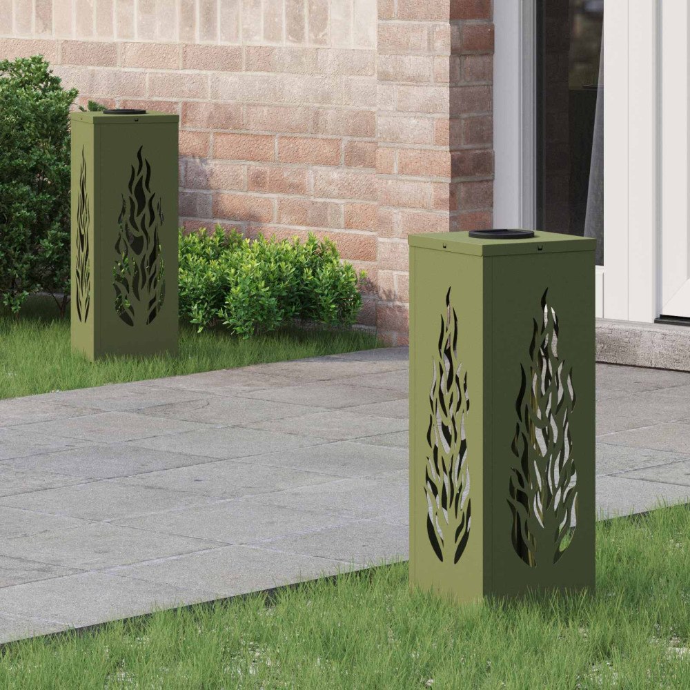 vidaXL Solar LED Stig Ljus 2 pcs Olivgrön Kallvalsat stål