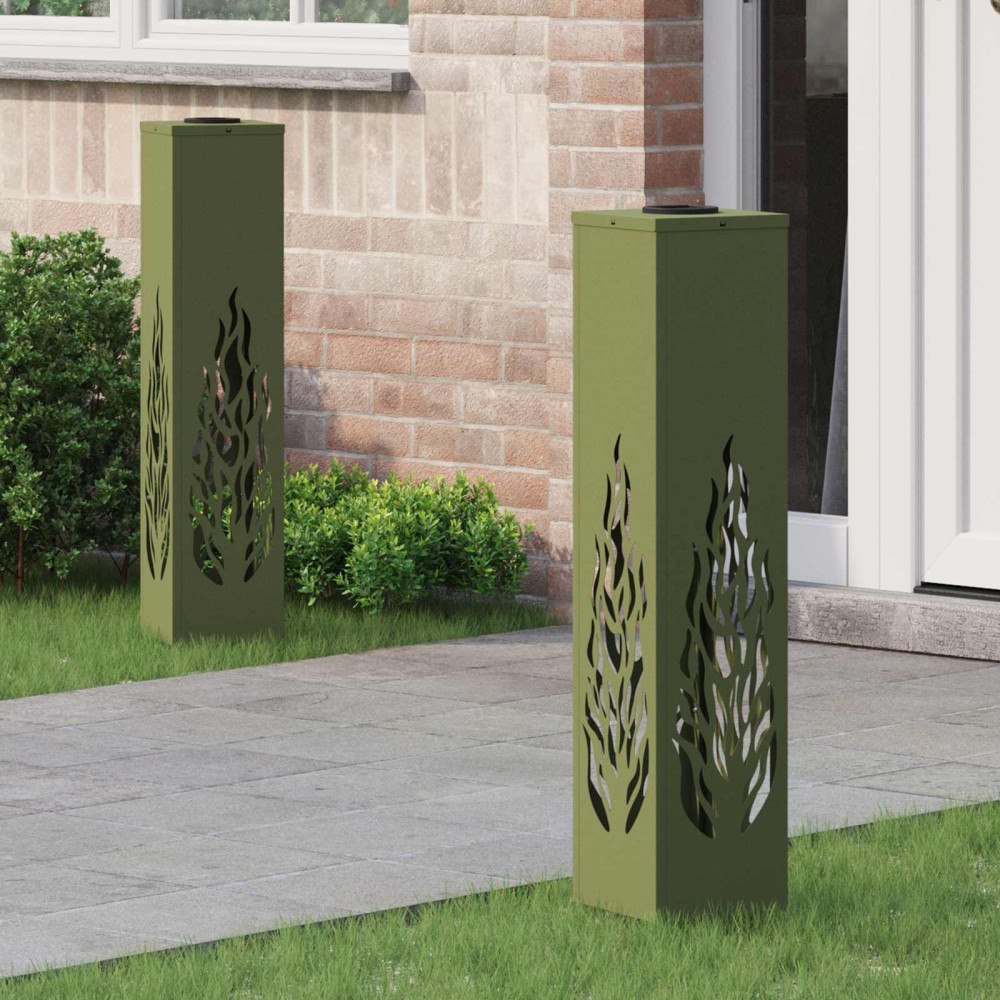 vidaXL Solar LED Stig Ljus 2 pcs Olivgrön Kallvalsat stål