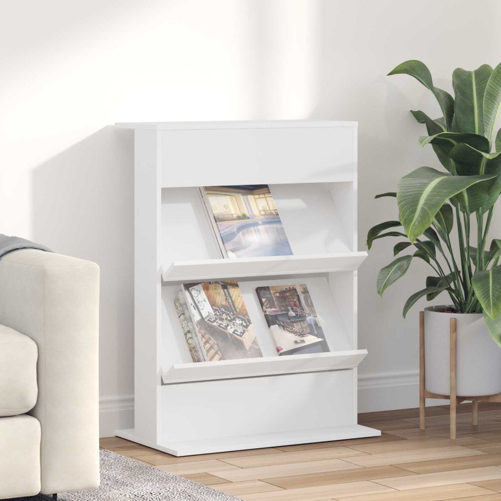 vidaXL Tidningshylla med hylla Vit 70 x 41 x 96 cm Konstruerat trä