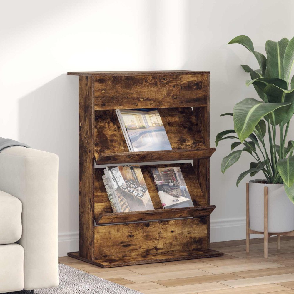 vidaXL Tidningshylla med hylla Rökt ek 70 x 41 x 96 cm Konstruerat trä