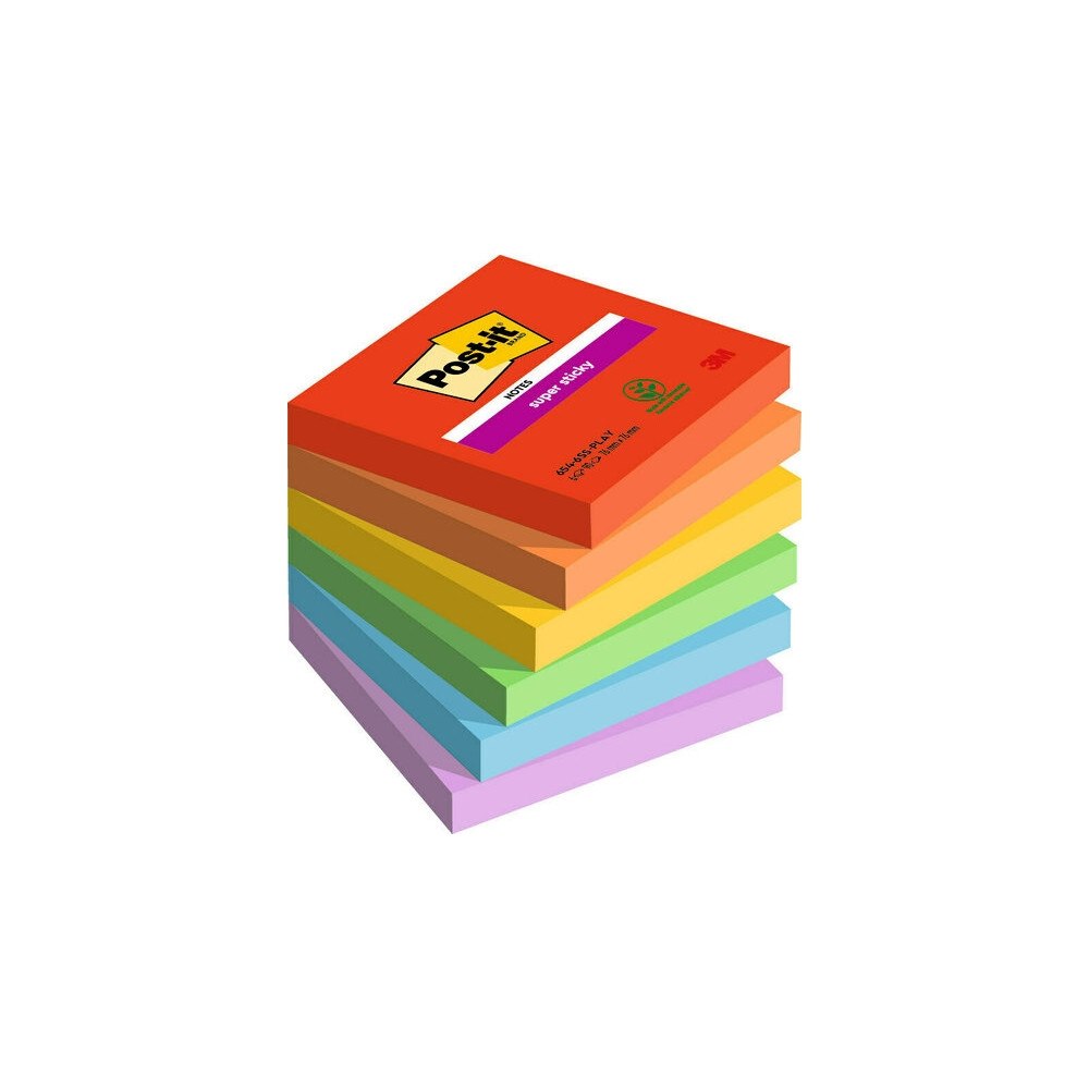 3M Post-it Super Sticky 654-6SS-PLAY - anteckningar - 76 x 76 mm - 540 ark (6 x 90)