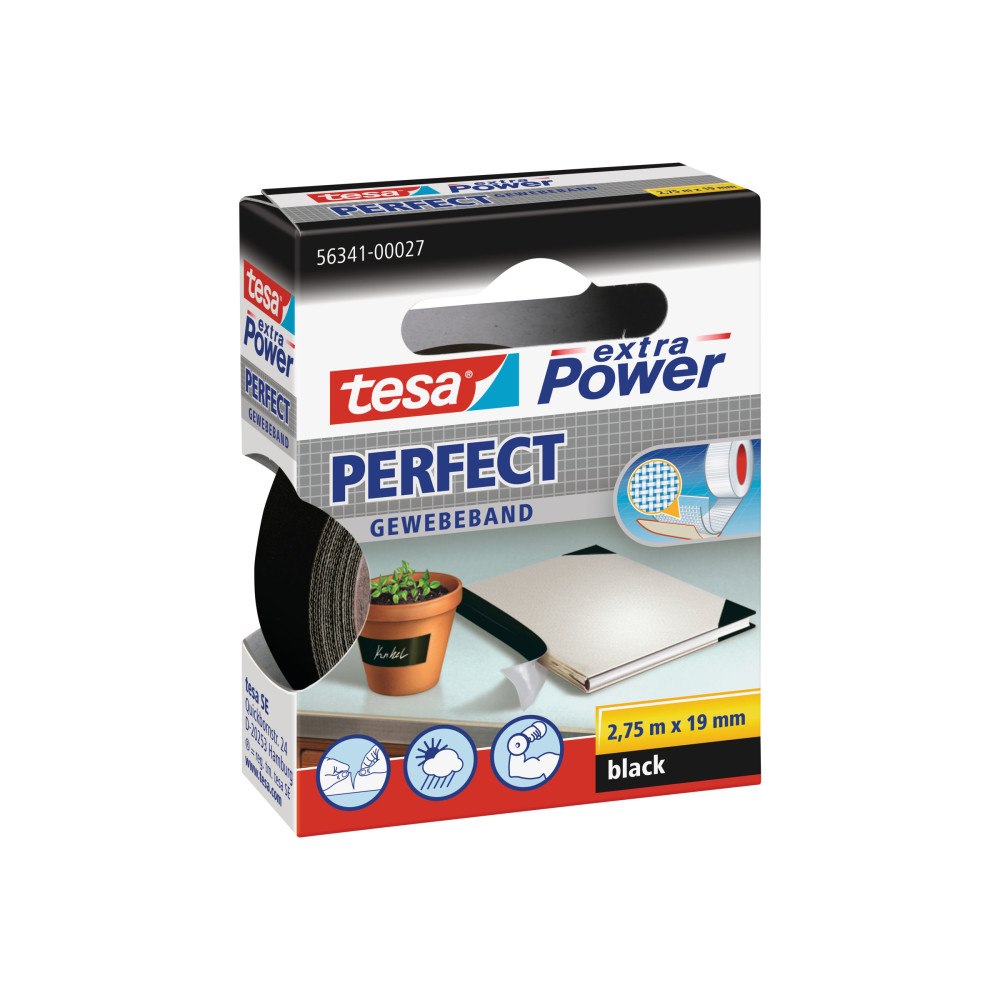Beiersdorf Tesa extra Power Perfect tygtejp - 19 mm x 2.75 m - svart