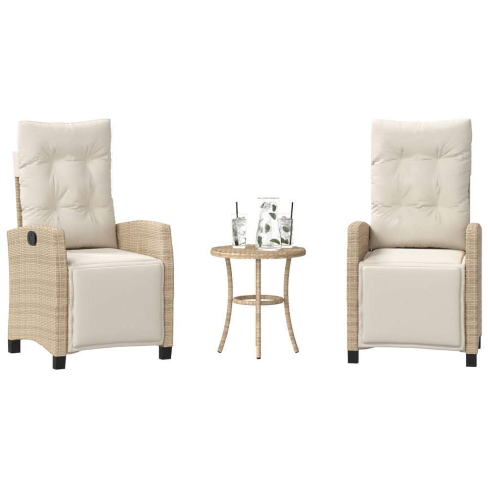 vidaXL Bistrogrupp med dynor 3 delar beige konstrotting