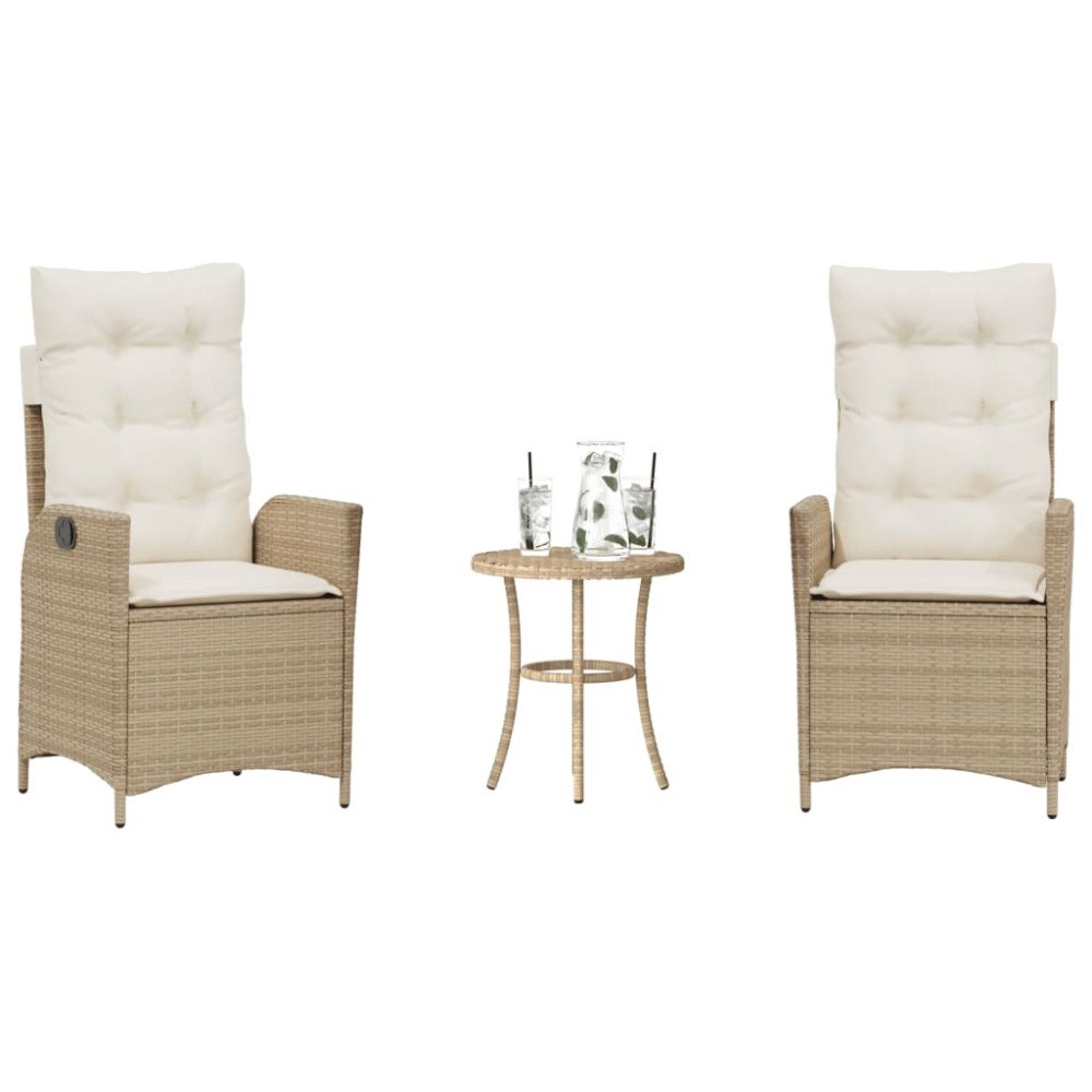 vidaXL Bistrogrupp med dynor 3 delar beige konstrotting