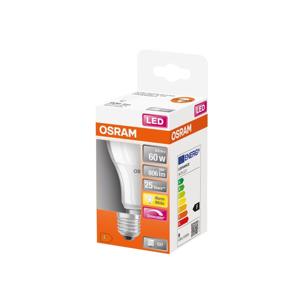 LEDVANCE OSRAM LED SUPERSTAR - LED-glödlampa - form: A60 - glaserad finish - E27 - 8.8 W - varmt vitt ljus - 2700 K