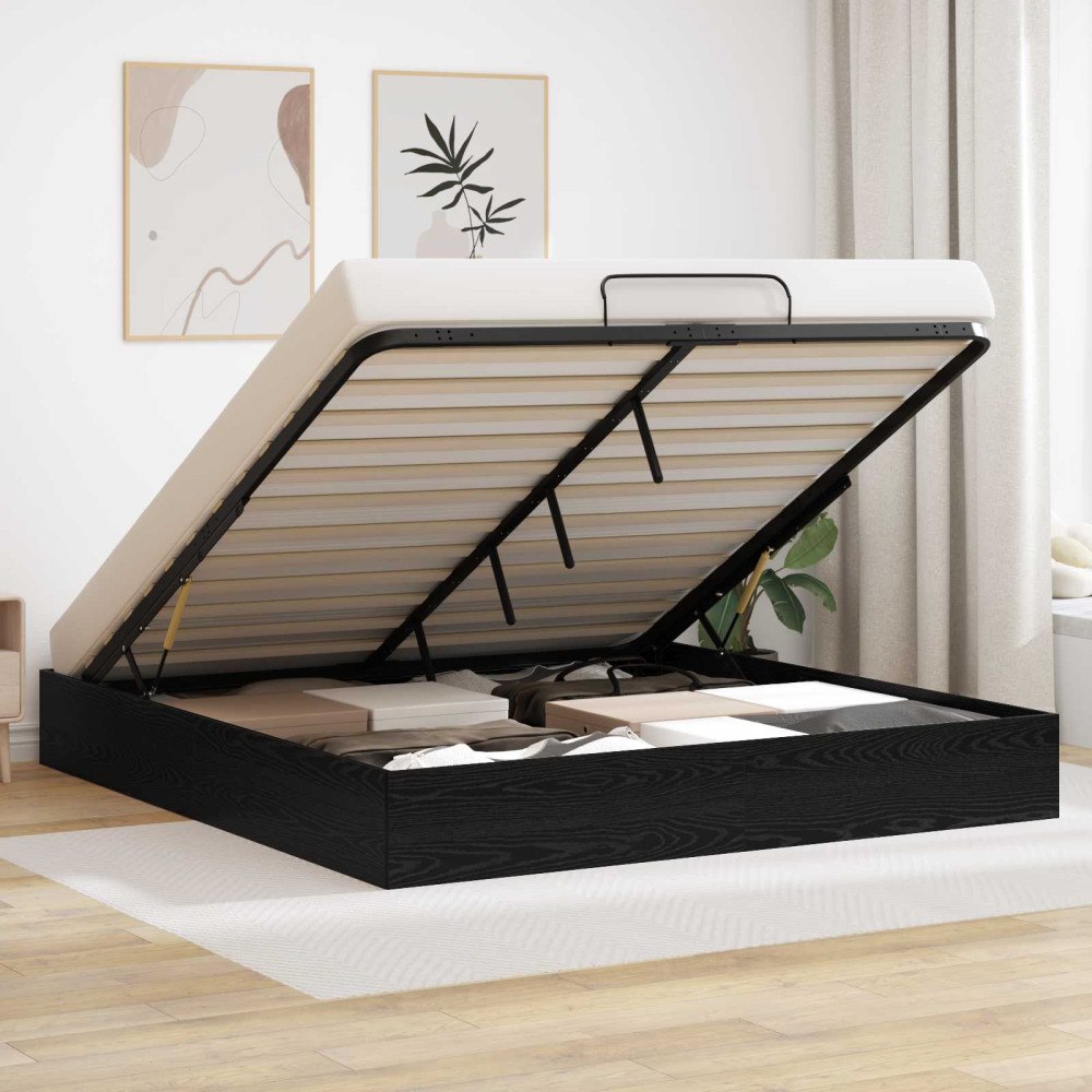 vidaXL Ottoman Sängram Svart Ek 193 x 120 x 25 cm Spånskiva