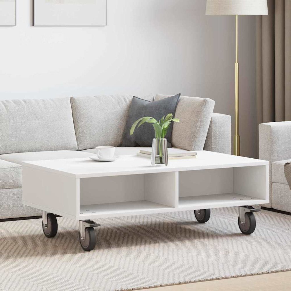 vidaXL Sido bord med hjul Vit 90 x 50 x 30 cm Konstruerat trä