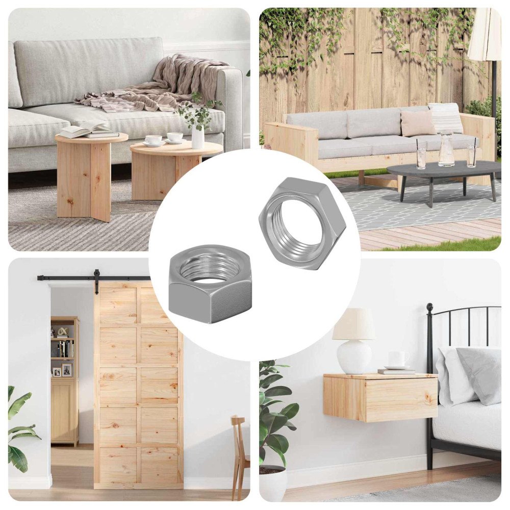 vidaXL Sexkantiga muttrar 2 pcs Silver M6 Stål