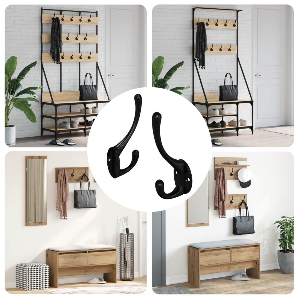 vidaXL Klädhängare 2 pcs Svart 102 x 29 x 47 mm Zinklegering