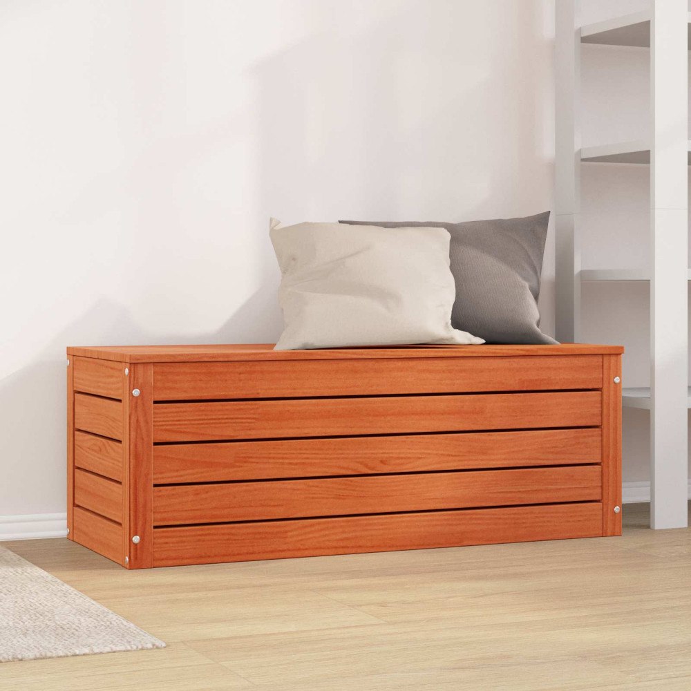 vidaXL Förvaringslåda med dörr Vaxbrun 109 x 36,5 x 33 cm Massiv furu