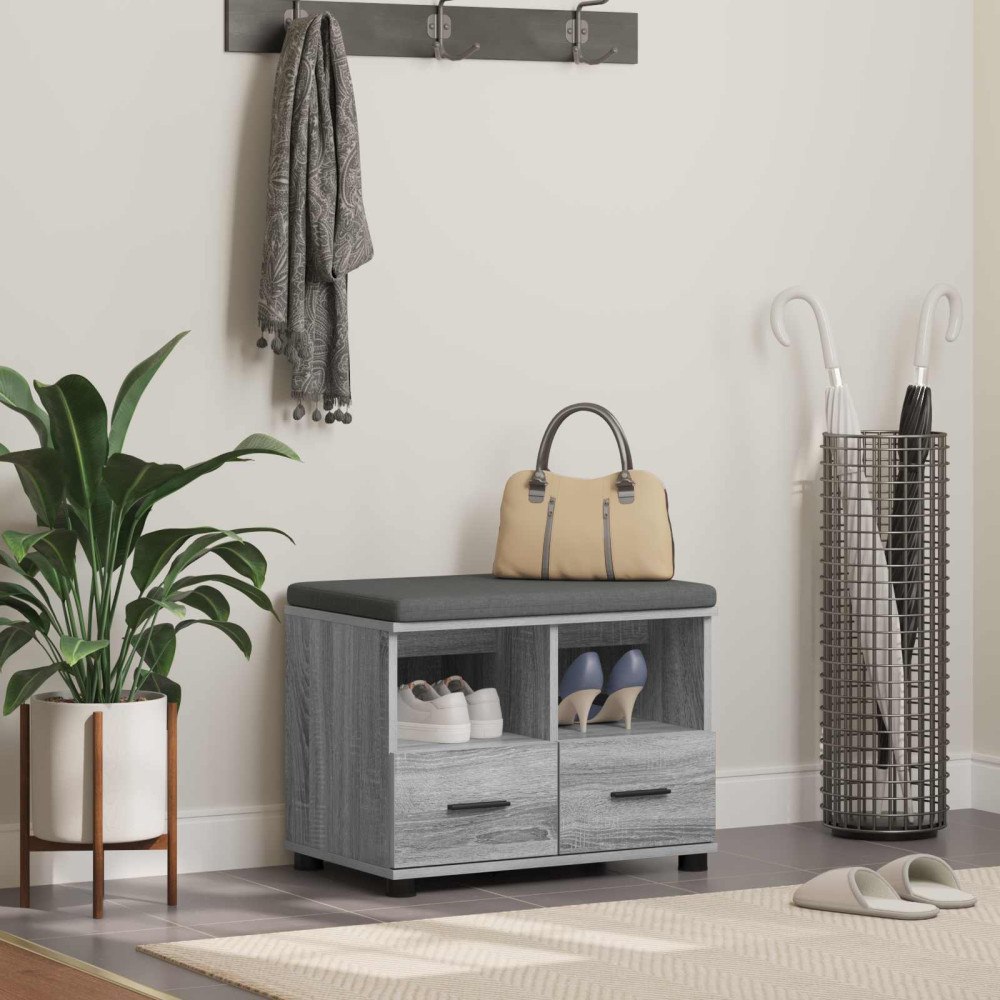 vidaXL Hallbänk Grå Sonoma 60 x 38 x 46 cm Spånskiva och klädfabric