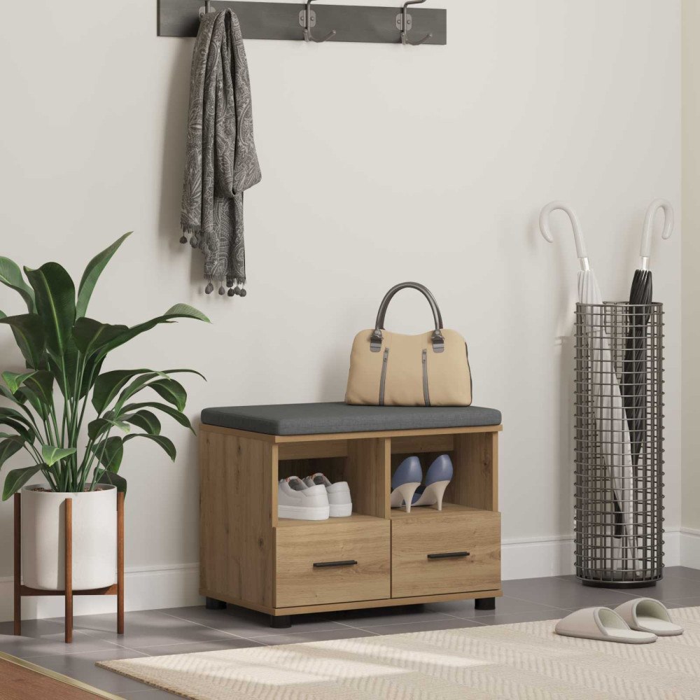 vidaXL Hallbänk Artisan Ek 60 x 38 x 46 cm Spånskiva och klädfabric