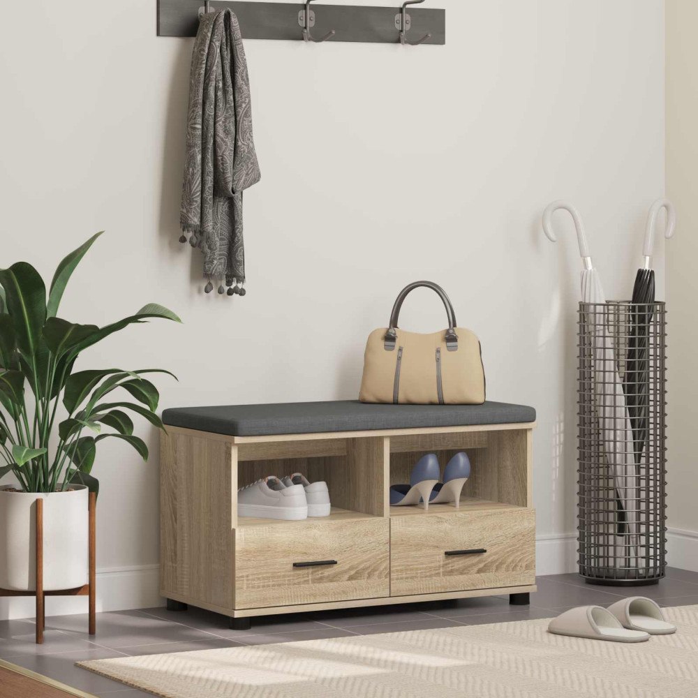 vidaXL Hallbänk Sonoma-ek 80 x 38 x 46 cm Spånskiva och klädfabric