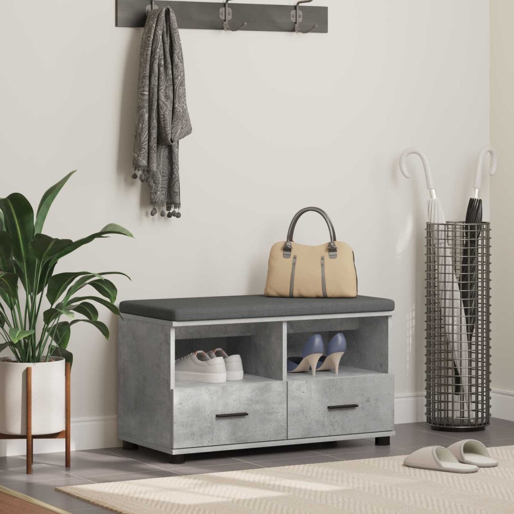 vidaXL Hallbänk Betonggrå 80 x 38 x 46 cm Spånskiva och klädfabric