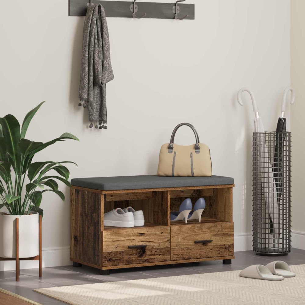 vidaXL Hallbänk Gammalt trä 80 x 38 x 46 cm Spånskiva och klädfabric