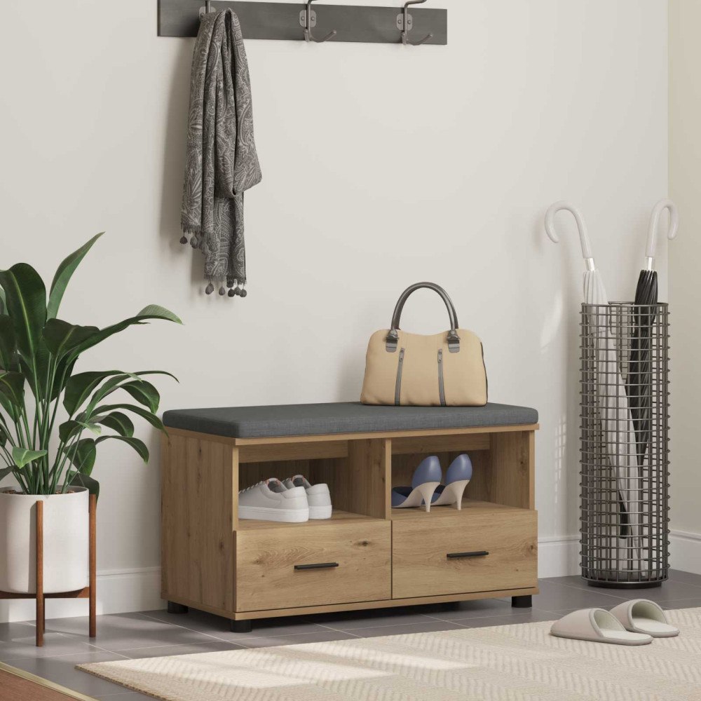 vidaXL Hallbänk Artisan Ek 80 x 38 x 46 cm Spånskiva och klädfabric