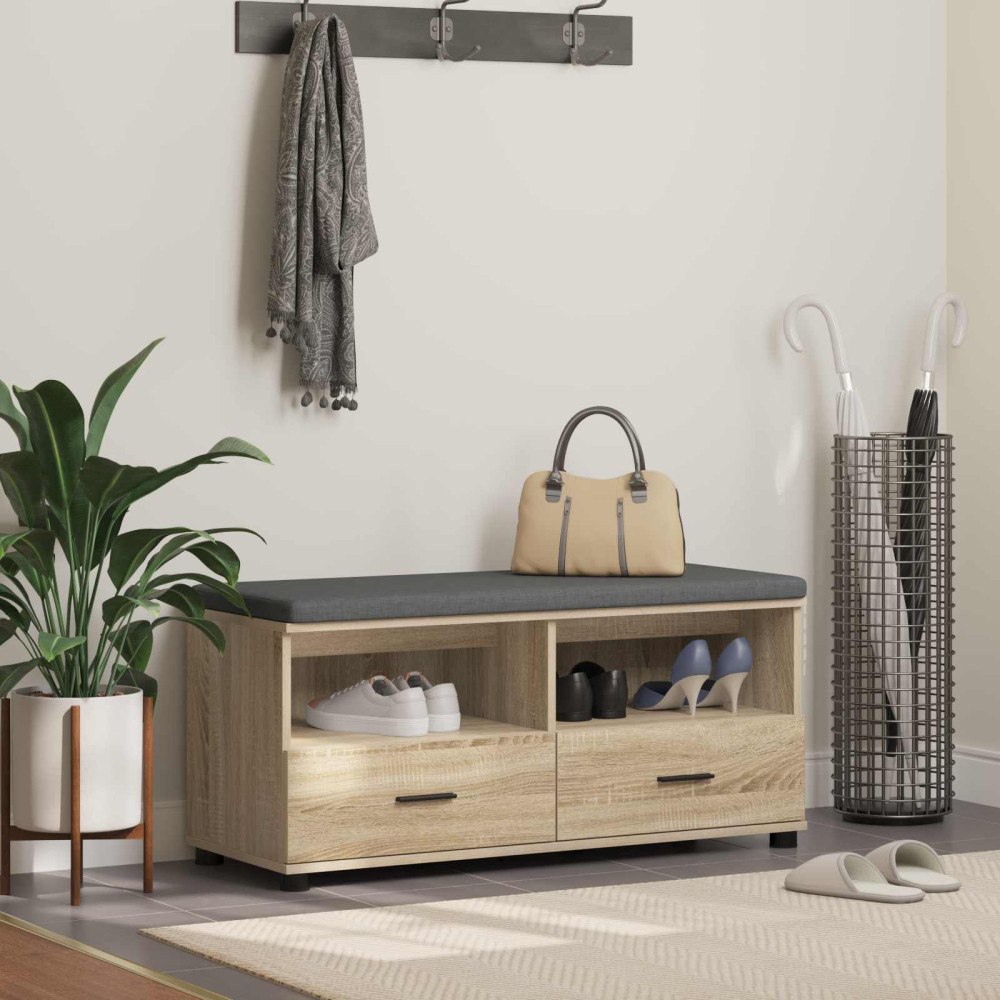 vidaXL Hallbänk Sonoma-ek 100 x 38 x 46 cm Spånskiva och klädfabric